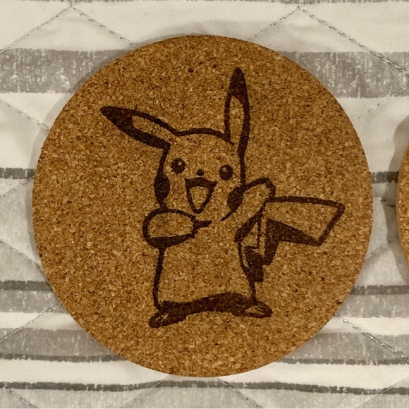 Pikachu and Raichu Laser Engraved Cork Coasters - Picture 2 of 5
